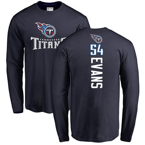 Tennessee Titans Men Navy Blue Rashaan Evans Backer NFL Football #54 Long Sleeve T Shirt